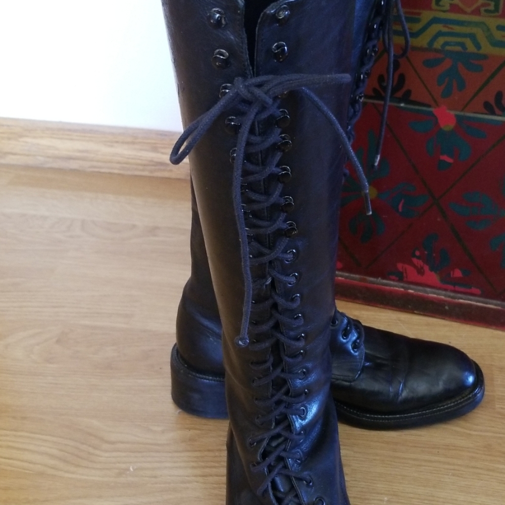 High top 100% leather lace up boots